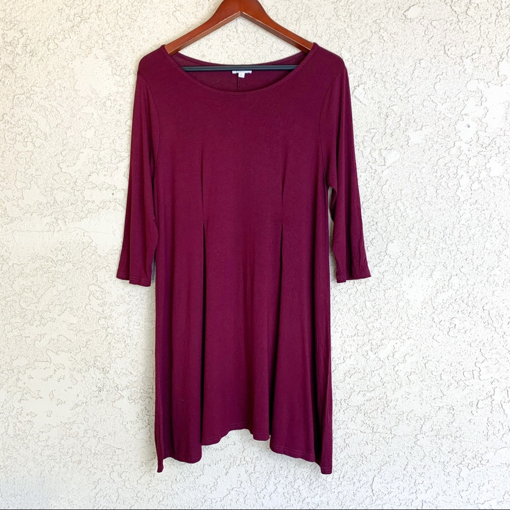 Umgee Burgundy 3/4 Sleeve Skater Dress